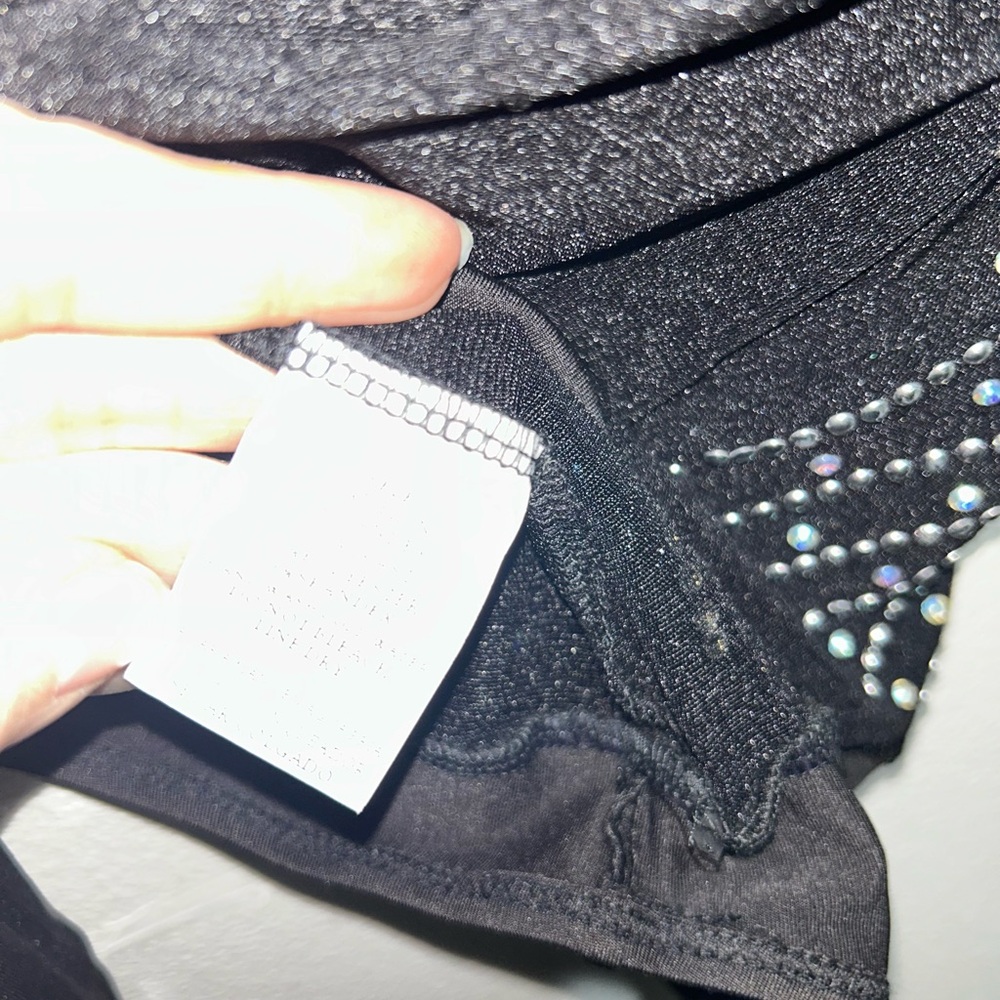 Small Chic Black mesh sheer pearls S Embellished Bodysuit - Picture 9 of 11